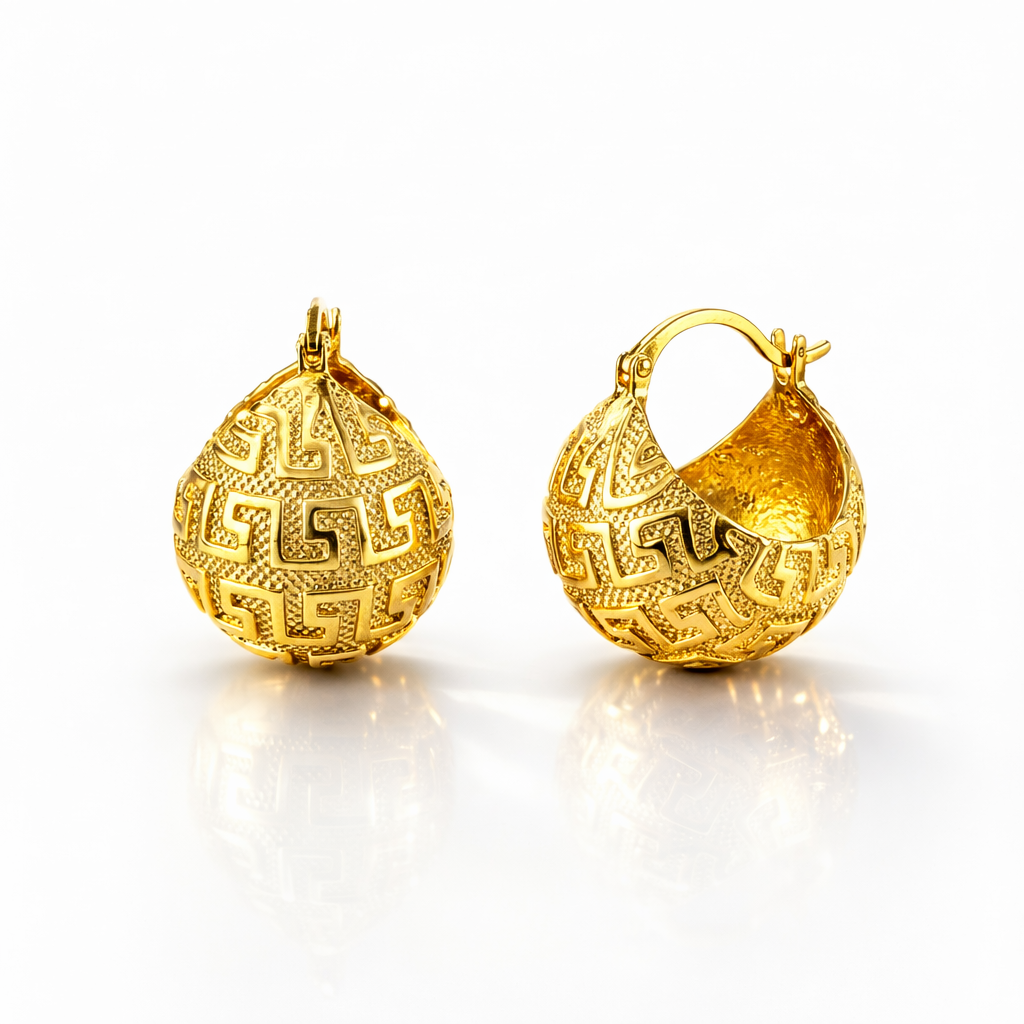 Gold Patterned Hoop Earrings( Stainless Steel )