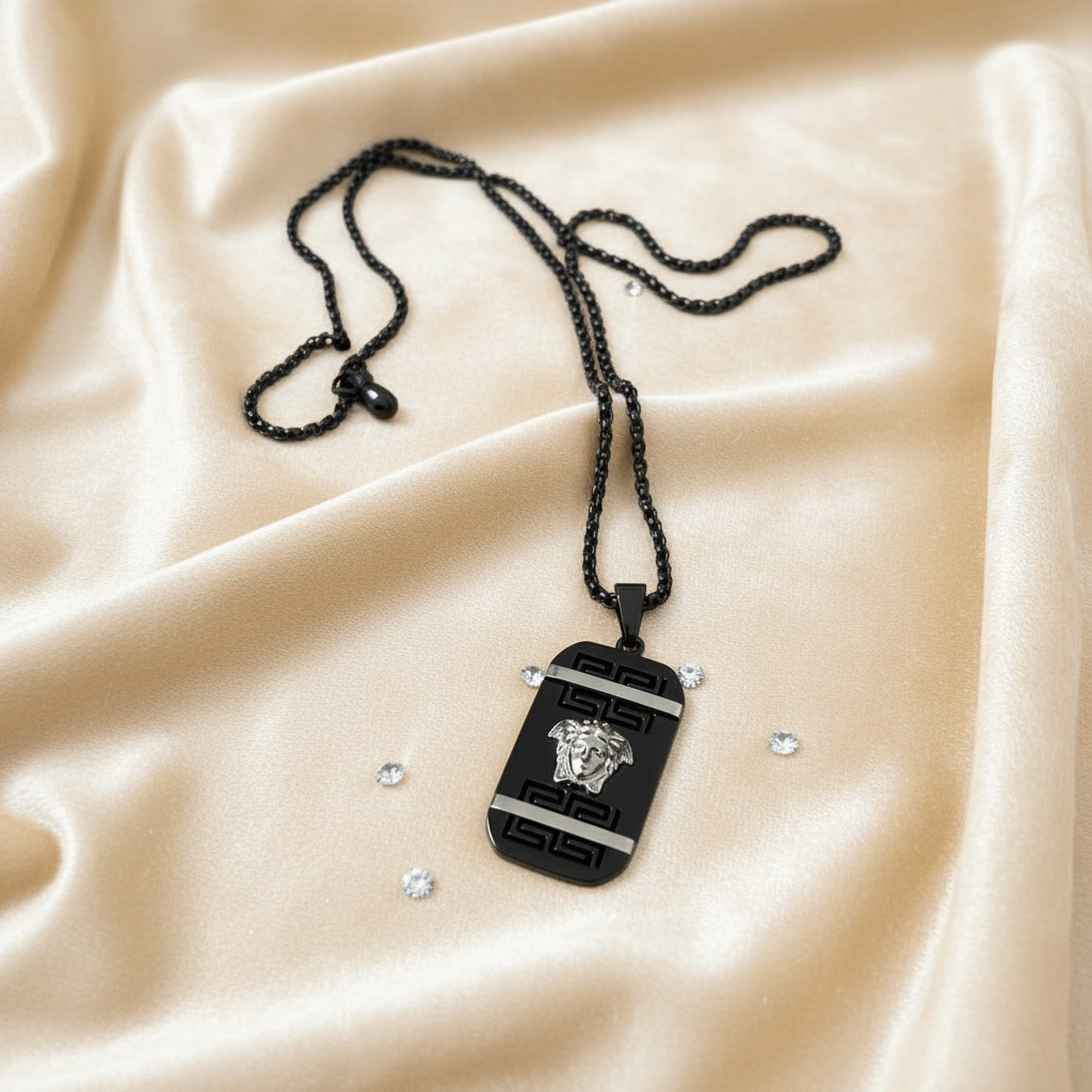 Black Luxe Medusa Bar Necklace ( Stainless Steel )