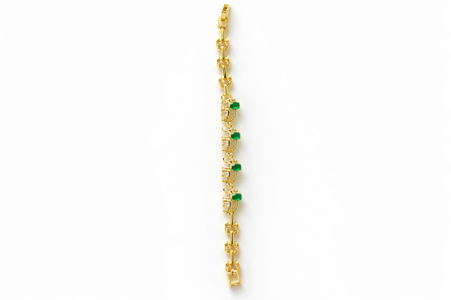 Elegant Gold Bracelet with Green Gemstones( Stainless Steel )